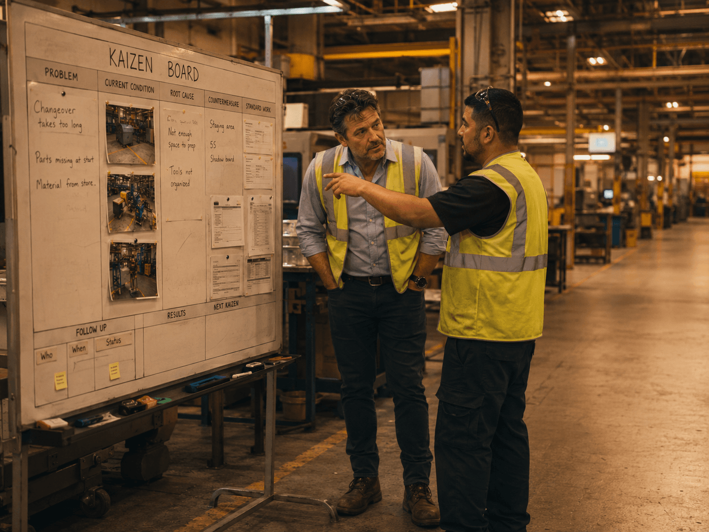 CI coach at a kaizen board