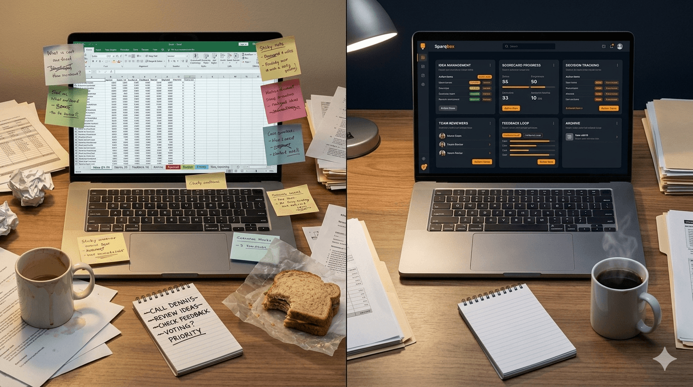 idea evaluation spreadsheets and email versus sparqbox